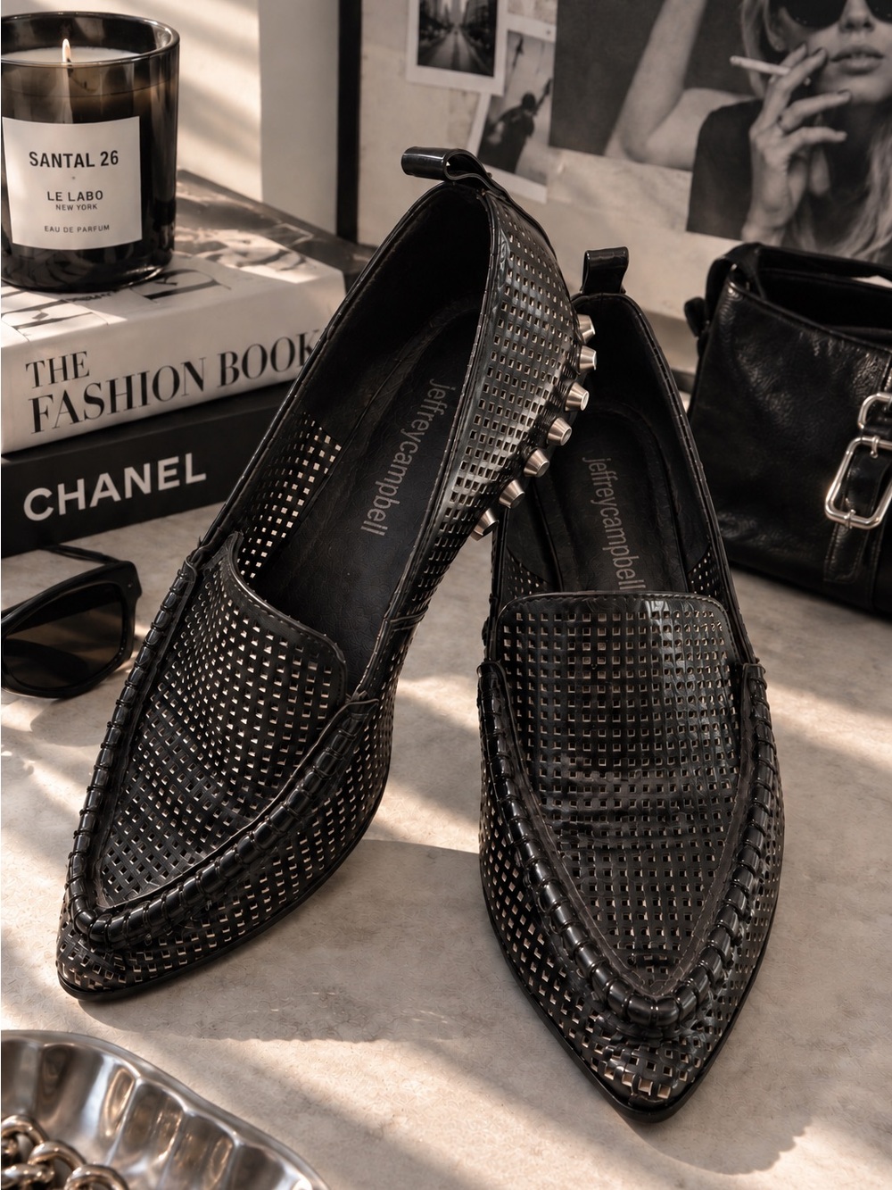 Jeffrey Campbell Loafers Women 6M Black Leather Silver Studded Goth Office Siren